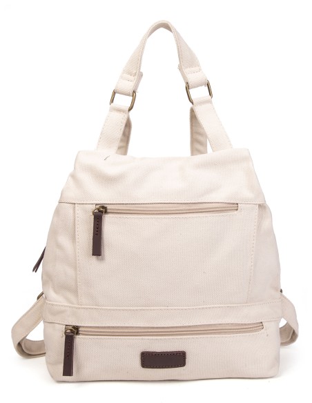 Mochila canvas cremalleras beige