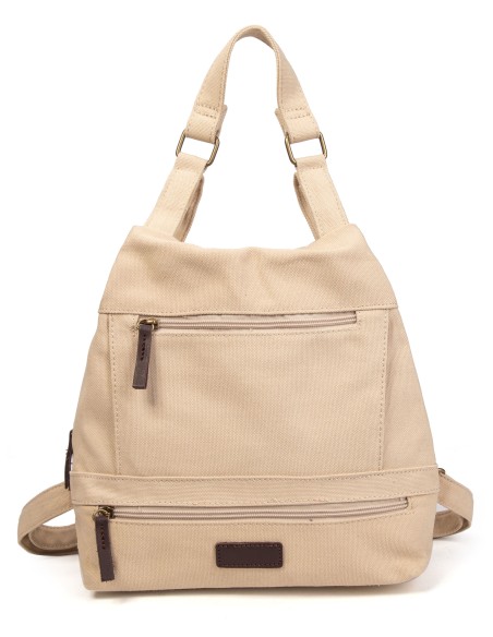 Mochila canvas cremalleras apricot