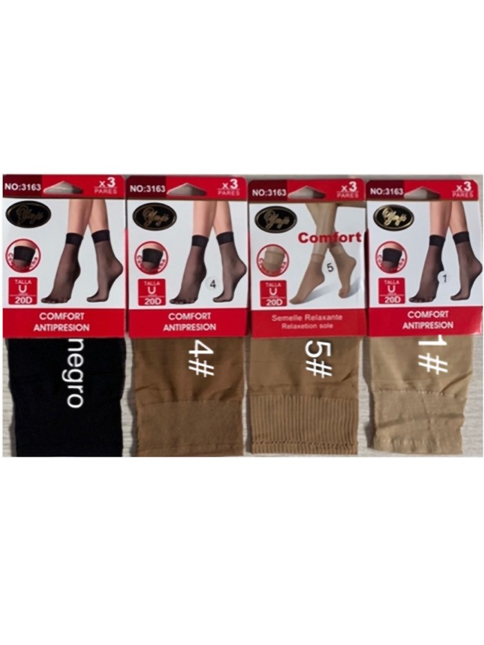 Calcetines tobillero 20 deniers puño confort pack 3 pares