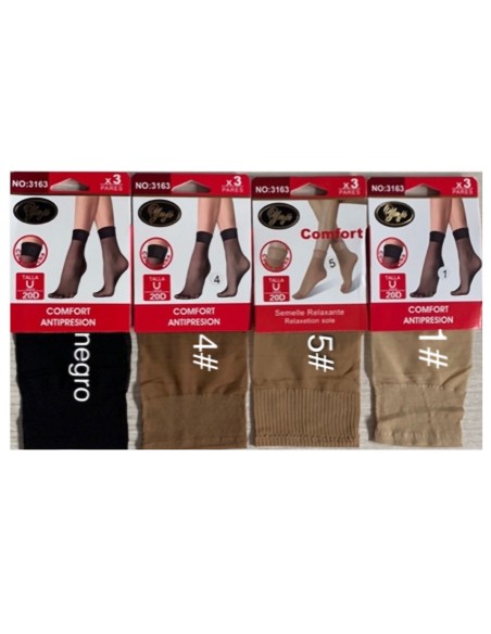Calcetines tobillero 20 deniers puño confort pack 3 pares