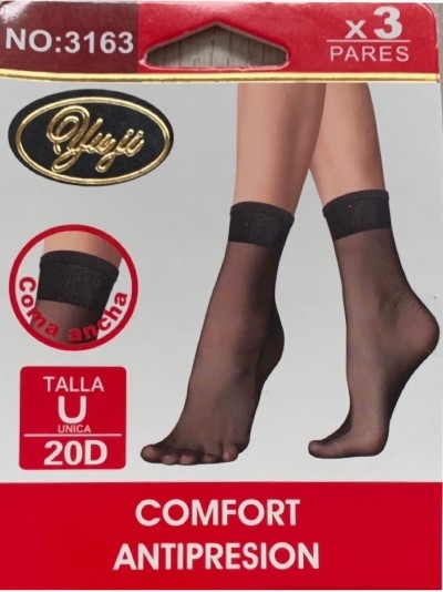 Calcetines tobillero 20 deniers puño confort pack 3 pares