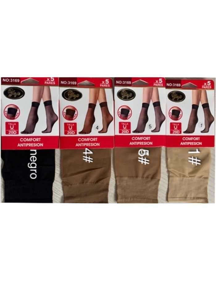 Calcetines tobillero 20 deniers puño confort pack 5 pares