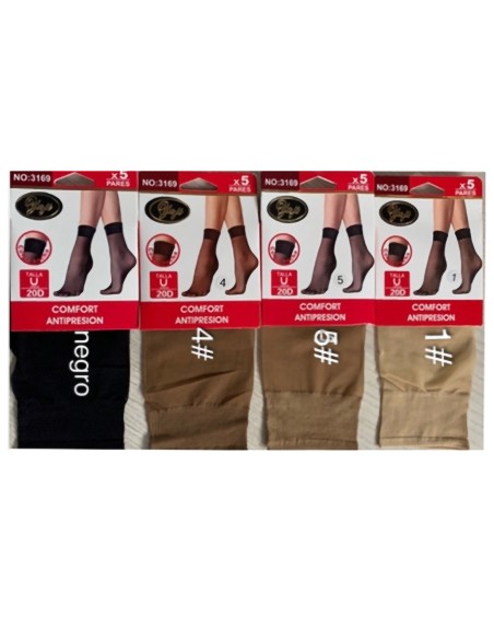 Calcetines tobillero 20 deniers puño confort pack 5 pares