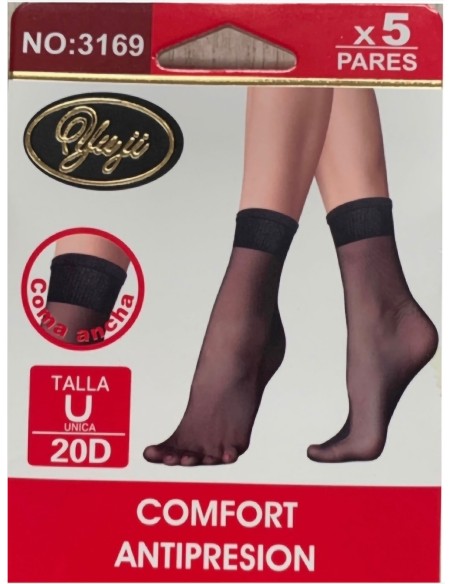Calcetines tobillero 20 deniers puño confort pack 5 pares