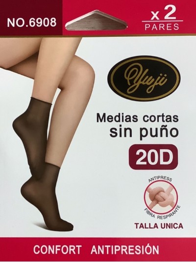 Calcetines tobillero sin puños 20 deniers pack 2 pares (Talla única)