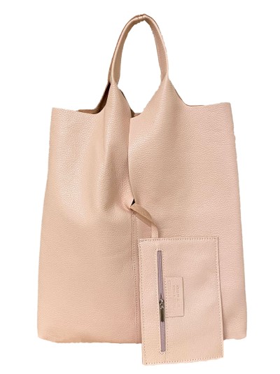 Bolso shopper piel + Sobre 2 piezas rosa-claro