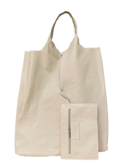 Bolso shopper piel + Sobre 2 piezas blanco-roto