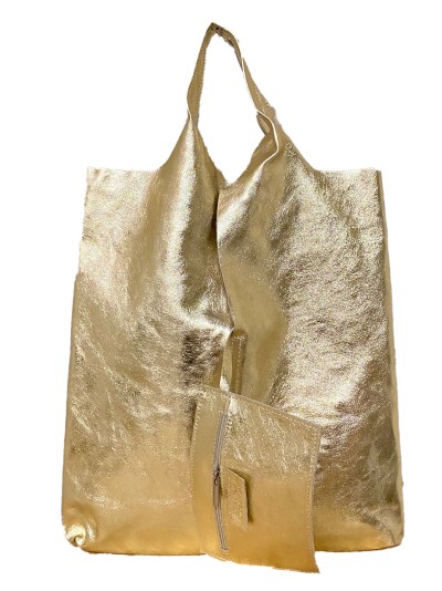 Bolso shopper piel + Sobre 2 piezas oro