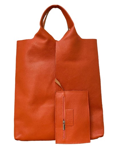 Bolso shopper piel + Sobre 2 piezas naranja