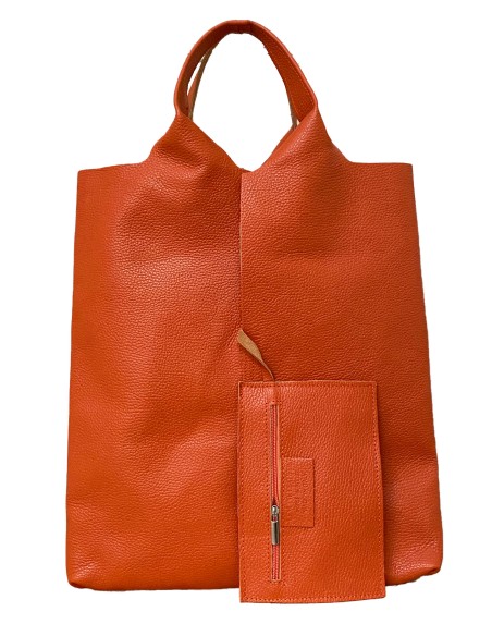 Bolso shopper piel + Sobre 2 piezas naranja