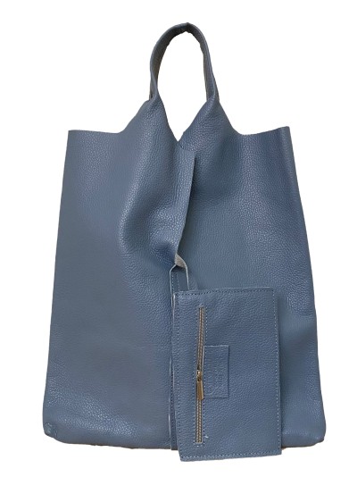 Bolso shopper piel + Sobre 2 piezas azul-vaquero