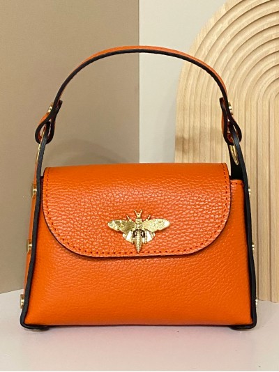Mini bolso de mano piel tachas naranja