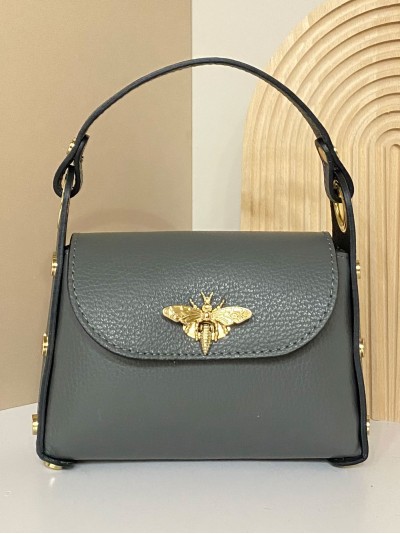 Mini bolso de mano piel tachas gris-oscuro