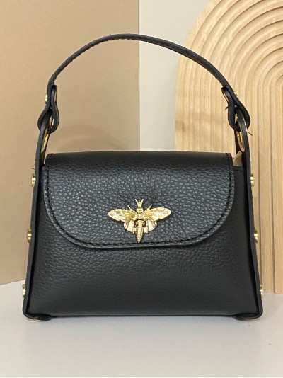 Mini bolso de mano piel tachas negro