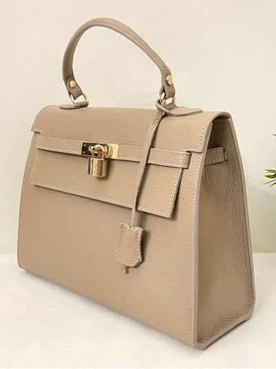 Bolso tote piel detalle metálico taupe 2