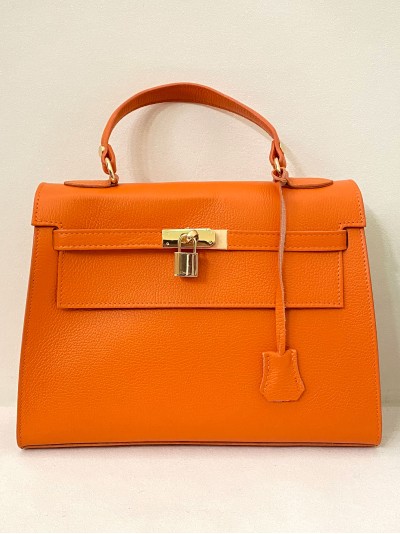 Bolso tote piel detalle metálico naranja