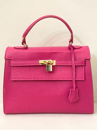 Bolso tote piel detalle metálico fucsia