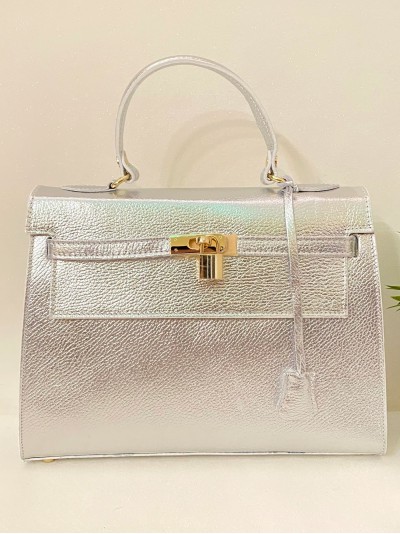 Bolso tote piel detalle metálico plata