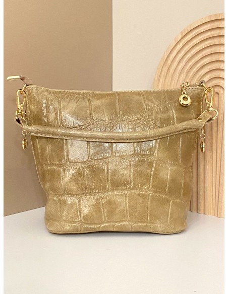 Mini Saca piel estampada coco beige