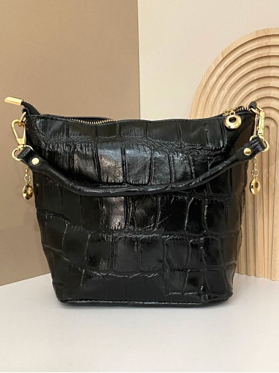 Mini Saca piel estampada coco negro