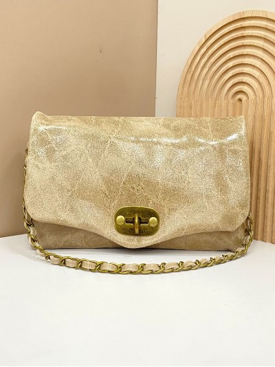 Mini bolso de mano piel solapa beige