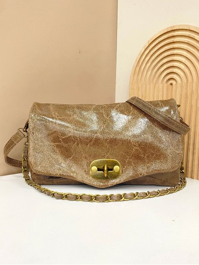 Mini bolso de mano piel solapa taupe-oscuro