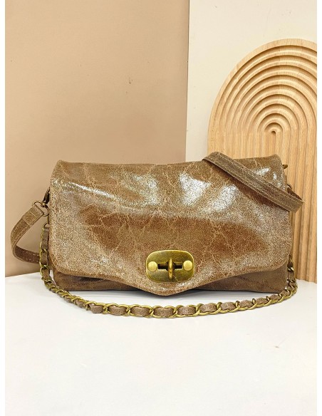 Mini bolso de mano piel solapa taupe-oscuro