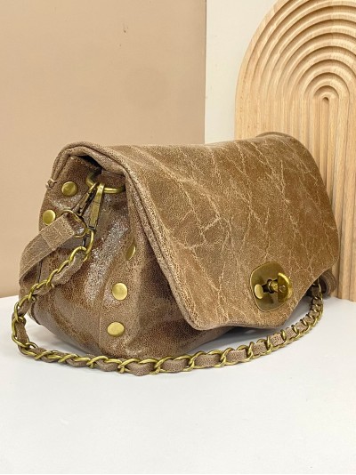 Mini bolso de mano piel solapa taupe-oscuro 2