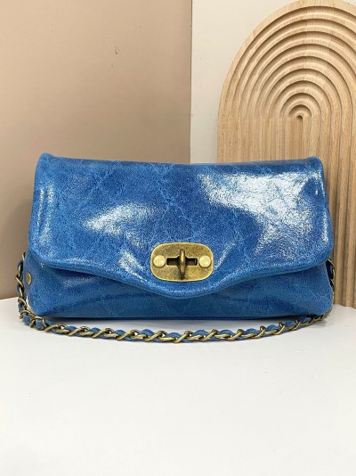 Mini bolso de mano piel solapa azul