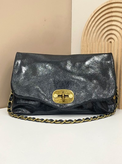 Mini bolso de mano piel solapa negro