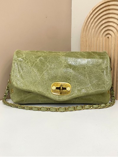 Mini bolso de mano piel solapa verde-khaki