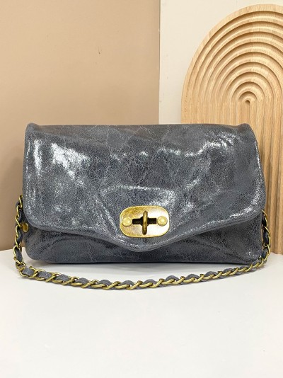 Mini bolso de mano piel solapa gris-oscuro