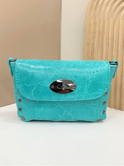 Mini bolso de mano piel solapa turquesa