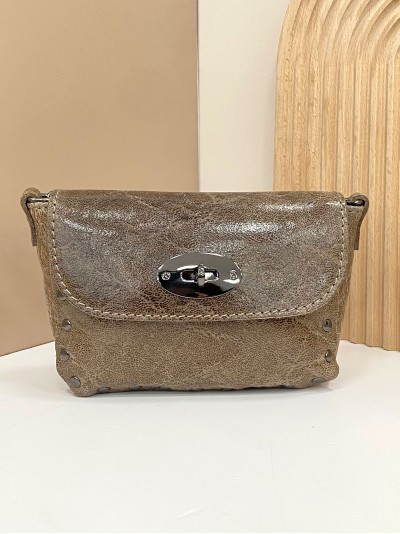 Mini bolso de mano piel solapa taupe