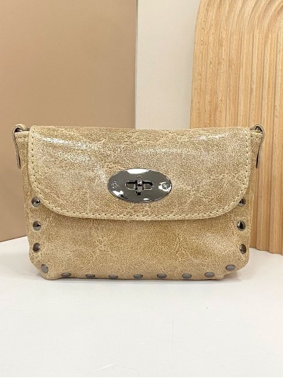 Mini bolso de mano piel solapa beige