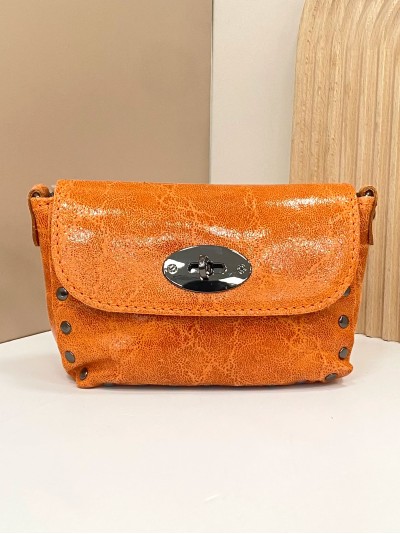 Mini bolso de mano piel solapa naranja