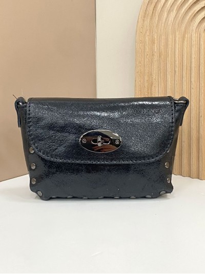 Mini bolso de mano piel solapa negro