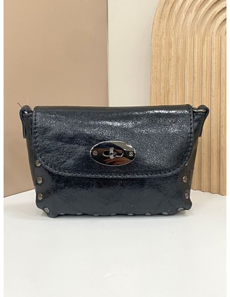 Mini bolso de mano piel solapa negro