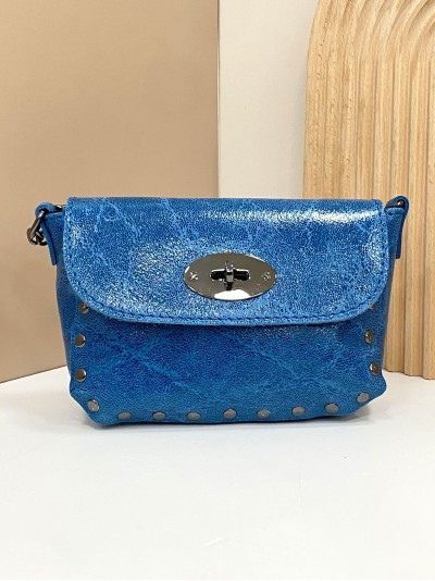 Mini bolso de mano piel solapa azul