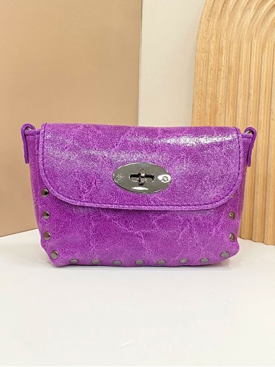 Mini bolso de mano piel solapa morado