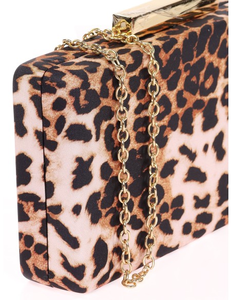 Bolso clutch de fiesta leopardo camel