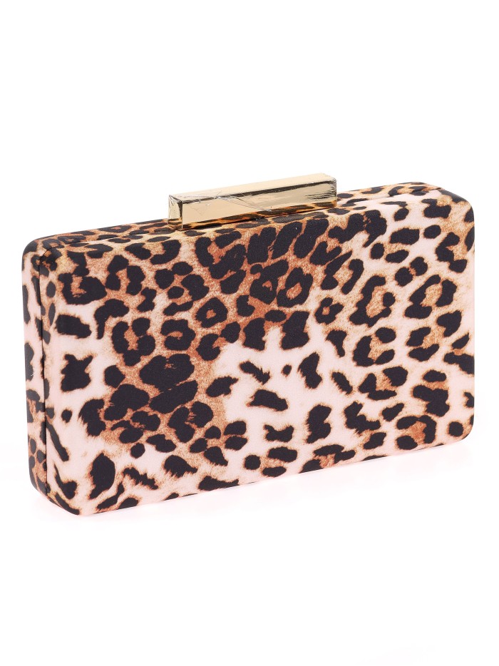 Bolso clutch de fiesta leopardo camel