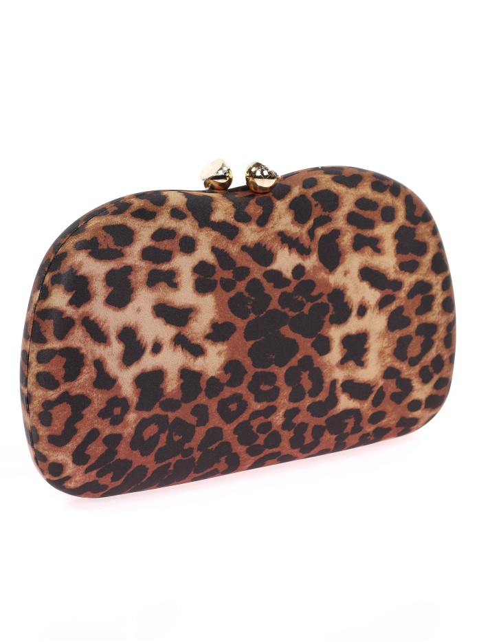 Bolso clutch de fiesta leopardo marron