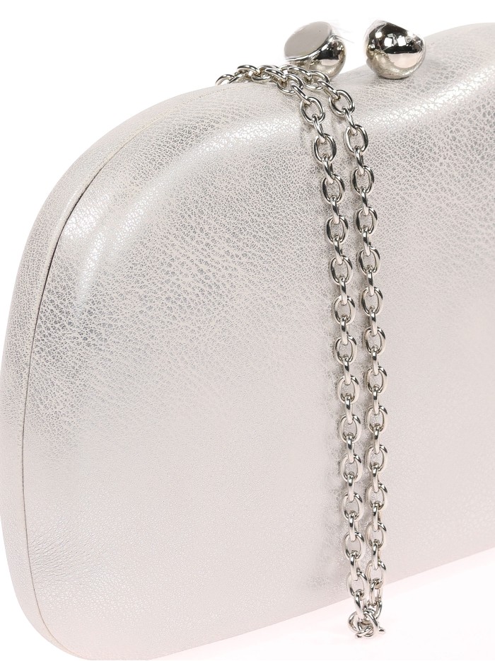 Clutch de festa em couro sintético prateado