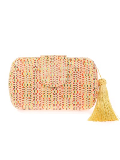 Bolso clutch de fiesta rafia borlas multi-naranja