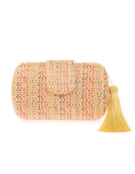 Bolso clutch de fiesta rafia borlas multi-naranja