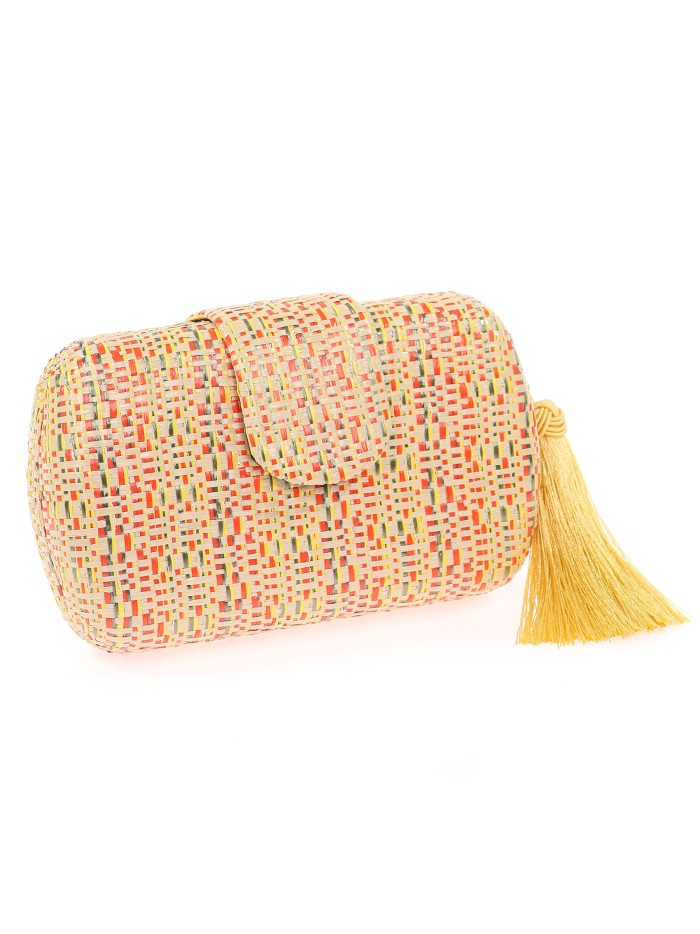 Bolso clutch de fiesta rafia borlas multi-naranja