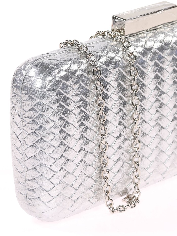 Bolso clutch de fiesta trenzado plata