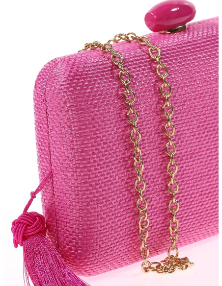 Bolso clutch de fiesta rafia borlas fucsia
