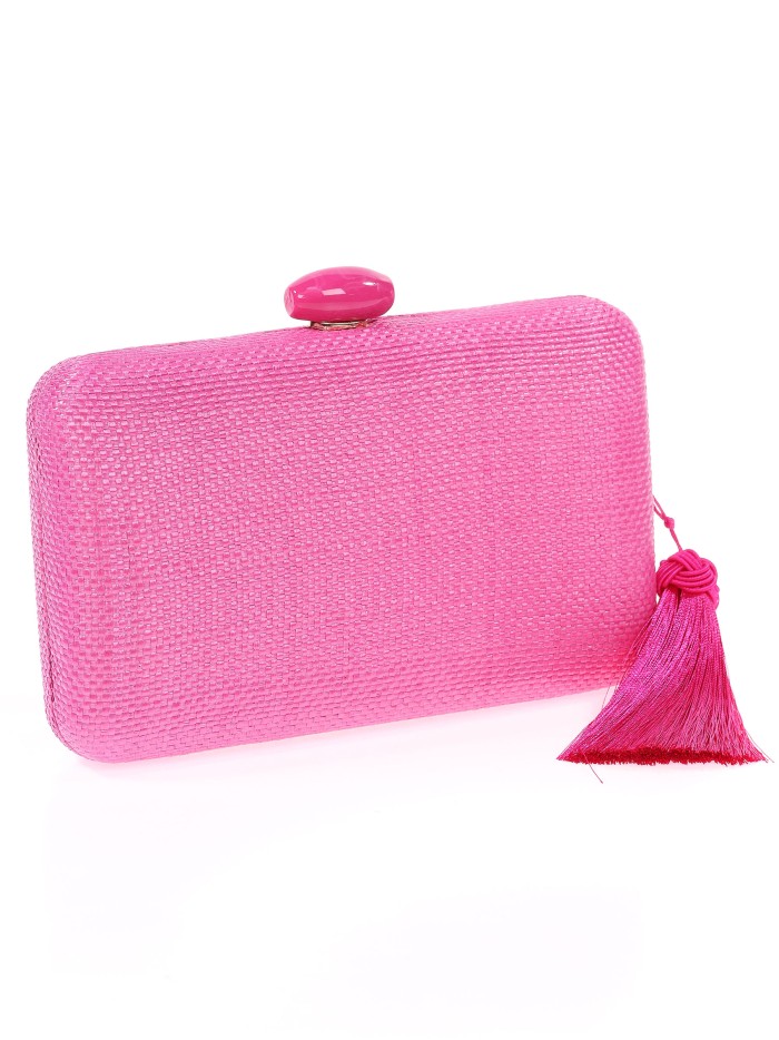 Bolso clutch de fiesta rafia borlas fucsia